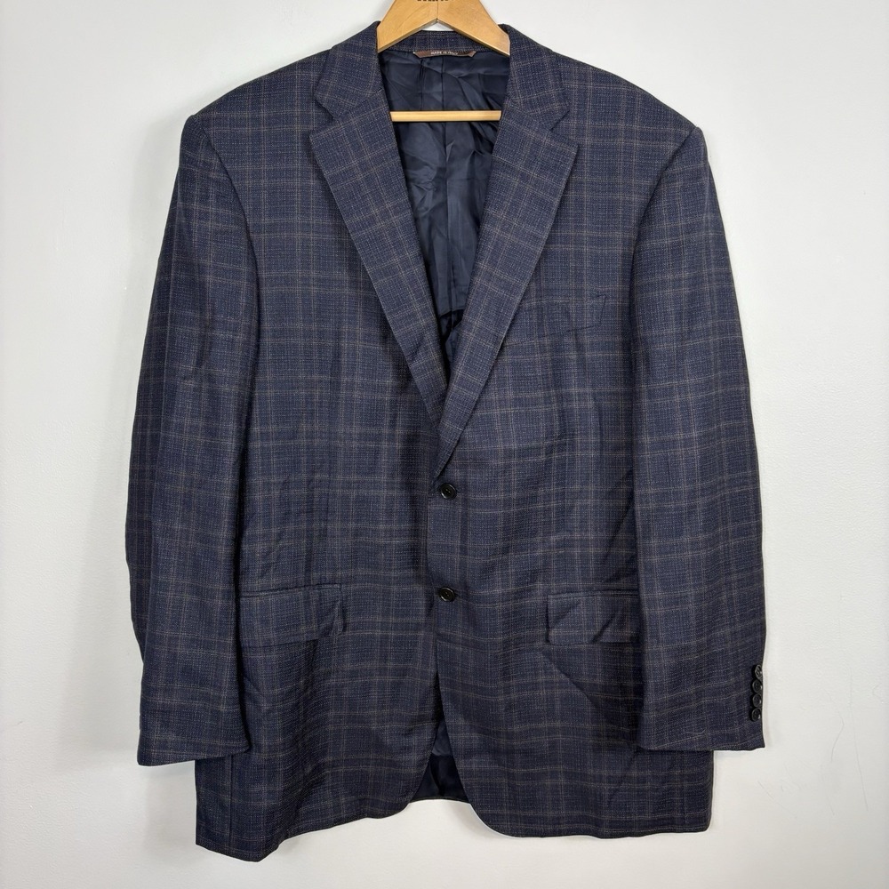 Canali Wool Plaid Sport Coat US 46L Navy Blazer - Picture 1 of 12